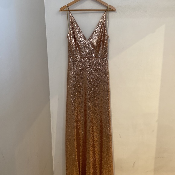 Jenny Yoo Vneck Rosegold Sequin, Size 8 - Picture 2 of 3